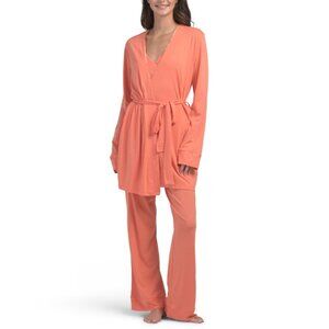 COSABELLA coral 3pc Pima Cotton Blend Camisole Robe And Pants Pajama Set